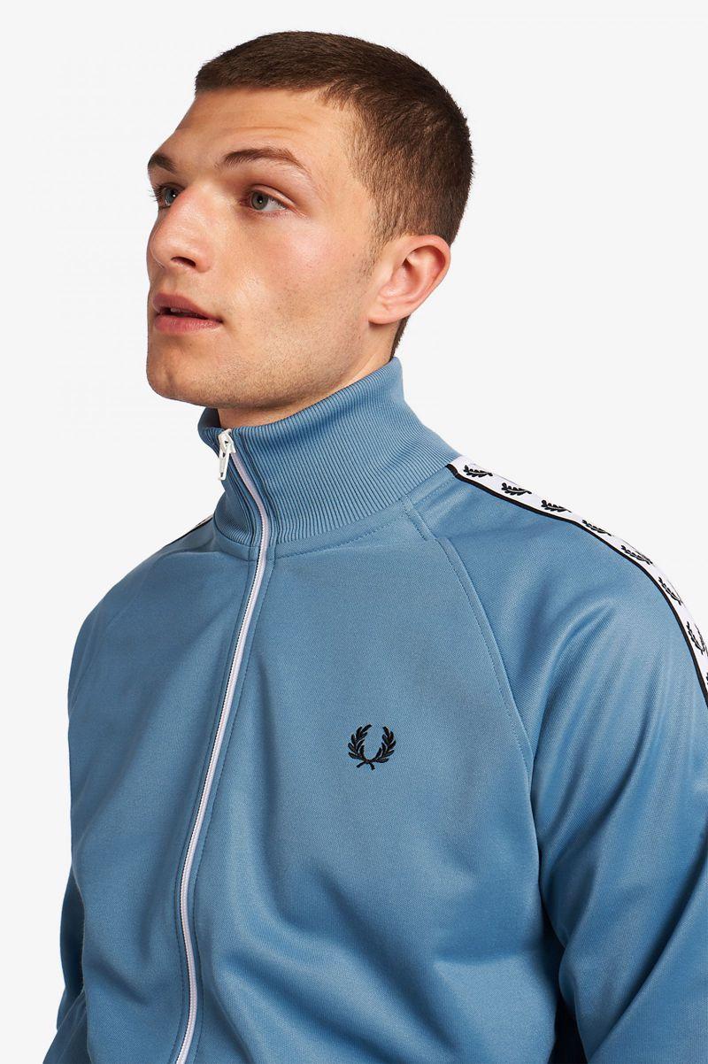 Grey Blue Fred Perry Taped Track Men's Jackets | PH 1255OKIR